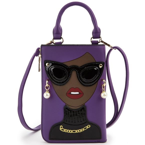 Novelty Lady Face Shoulder Bags Funky Pu Leather Top Handle Satchel >:( - Picture 1 of 7